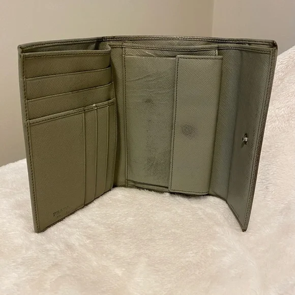 Prada Saffiano Leather Trifold Wallet - Sage - Picture 9 of 16